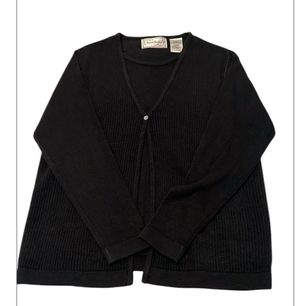 Sarah Bentley size large black knit cardigan with attached matching shell EUC